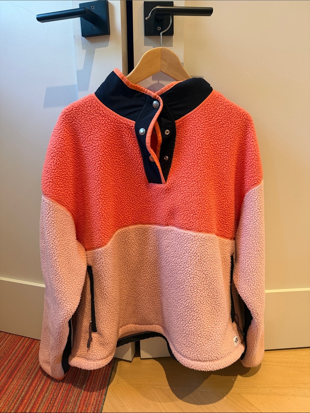 Women’s North Face Colorblock Sherpa Pullover - Coral & Light Pink